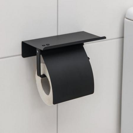 Держатель д/туалетной бумаги с полочкой, 18х10,3х14 см, цвет чёрный