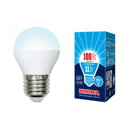Лампа светодиодная LED-G45-11W/NW/E27/FR/NR Форма «шар», матовая Белый свет 4000К