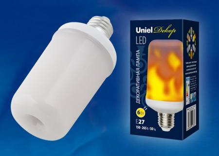 Лампа светодиодная LED-L60-6W/FLAME/E27/FR PLD01WH декоративная с типом свечения «эффект пламени».