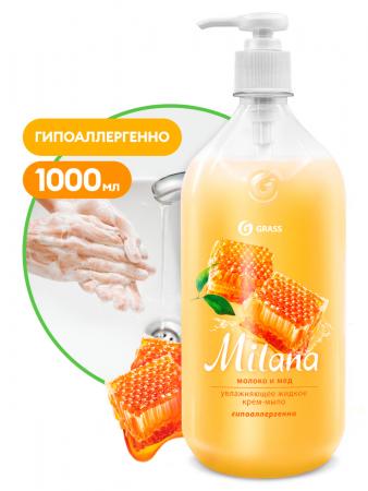Жидкое крем-мыло GRASS "Milana" молоко и мед с дозатором 1л