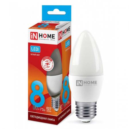 Лампа светодиодная LED-Свеча 8Вт С37 Е27 4000K 600Лм IN HOME
