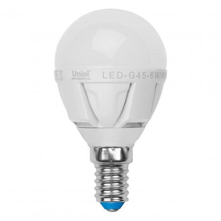 Лампа светодиодная LED-G45-7W/WW/E14/FR PLP01WH Форма "шар", матовая, теплый белый свет (3000К)