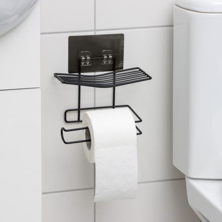 Держатель для туалетной бумаги с полочкой на липучке, 18,5х10,5х14,3см, цвет черный 7529928
